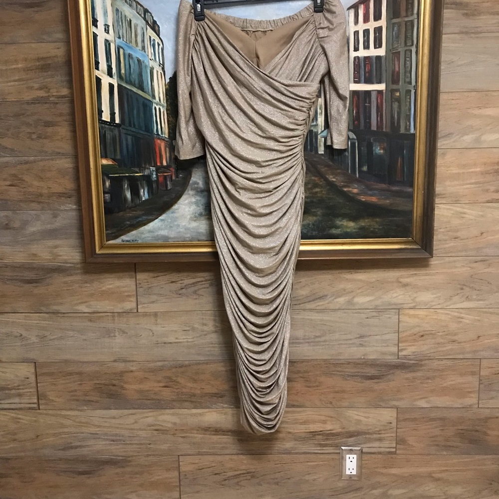 NWOT Long gold fancy Hollywood sparkle dress
